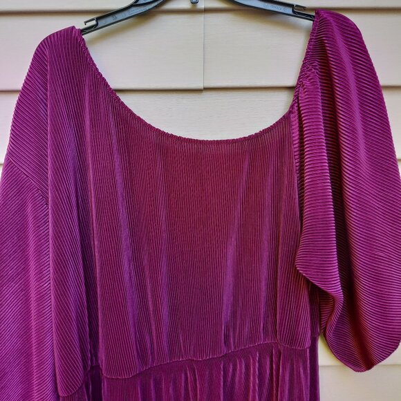 asos Plum Pleated Midi Dress NWT Accordion One-Sided Off-Shoulder Asymmetric - Picture 4 of 11